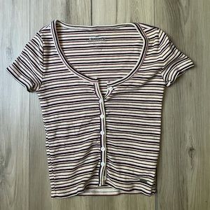 Hollister Striped Button Up Ribbed Baby Tee